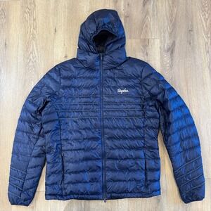 Rapha Explore Down Jacket Navy Blue Hooded Puffer Full Zip Men's Large EUC